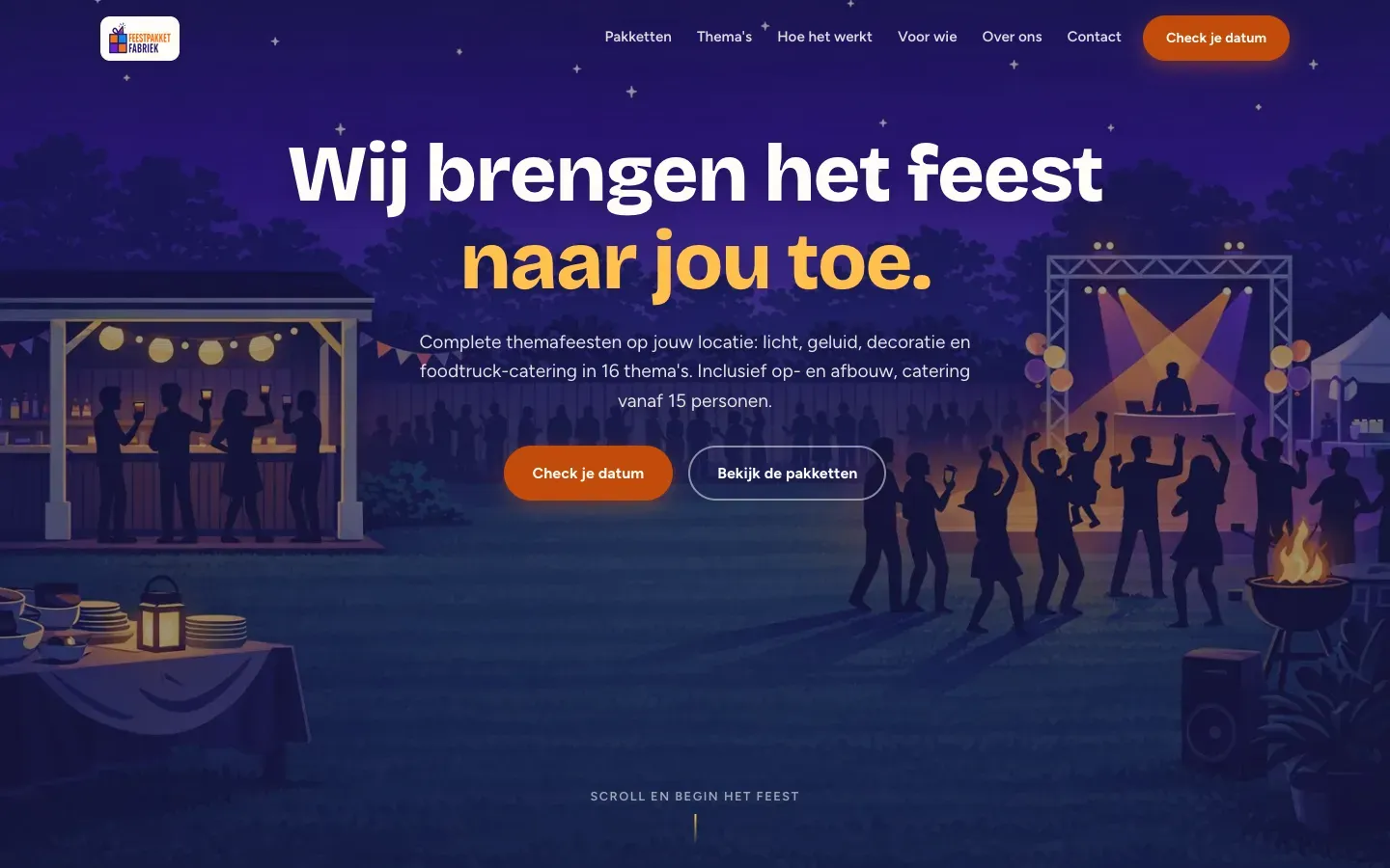 Feestpakket Fabriek website design on a wide screen